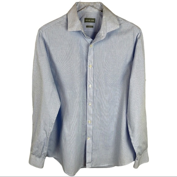 MICHAEL KORS MENS MICRO CHECK SLIM FIT BUTTON DOWN LONG SLEEVE SHIRT - Picture 1 of 7